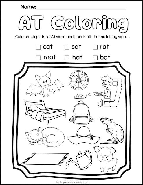 At Word Family Worksheets For Kindergarten