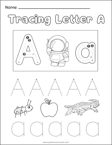 Free Letter A Tracing Worksheets: Easy Print! - The Simple Homeschooler
