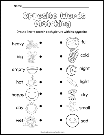 8 Free Opposite Words Worksheets For Kindergarten: Easy Print! - The ...