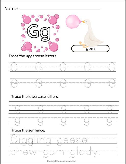 Free Letter G Tracing Worksheets: Easy Print! - The Simple Homeschooler