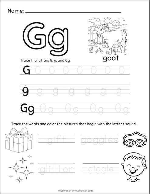 Free Letter G Tracing Worksheets: Easy Print! - The Simple Homeschooler